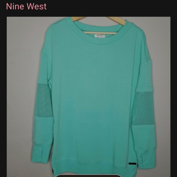 Nine West Active- Teal Sweatshirt with fishnet accent mid-sleeve. - Picture 2 of 9